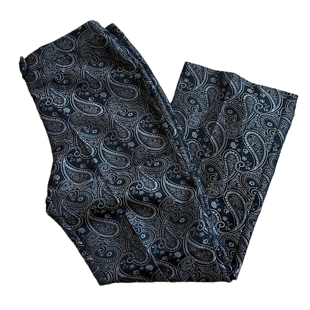 New York & Company Grey & Silver Paisley Print Trousers in sz 12